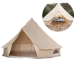 3/4/5/6m Camping Tent 4-Season Family Tent Outdoor Hiking Yurt Tent with Zipped Groundsheet and Chimney
