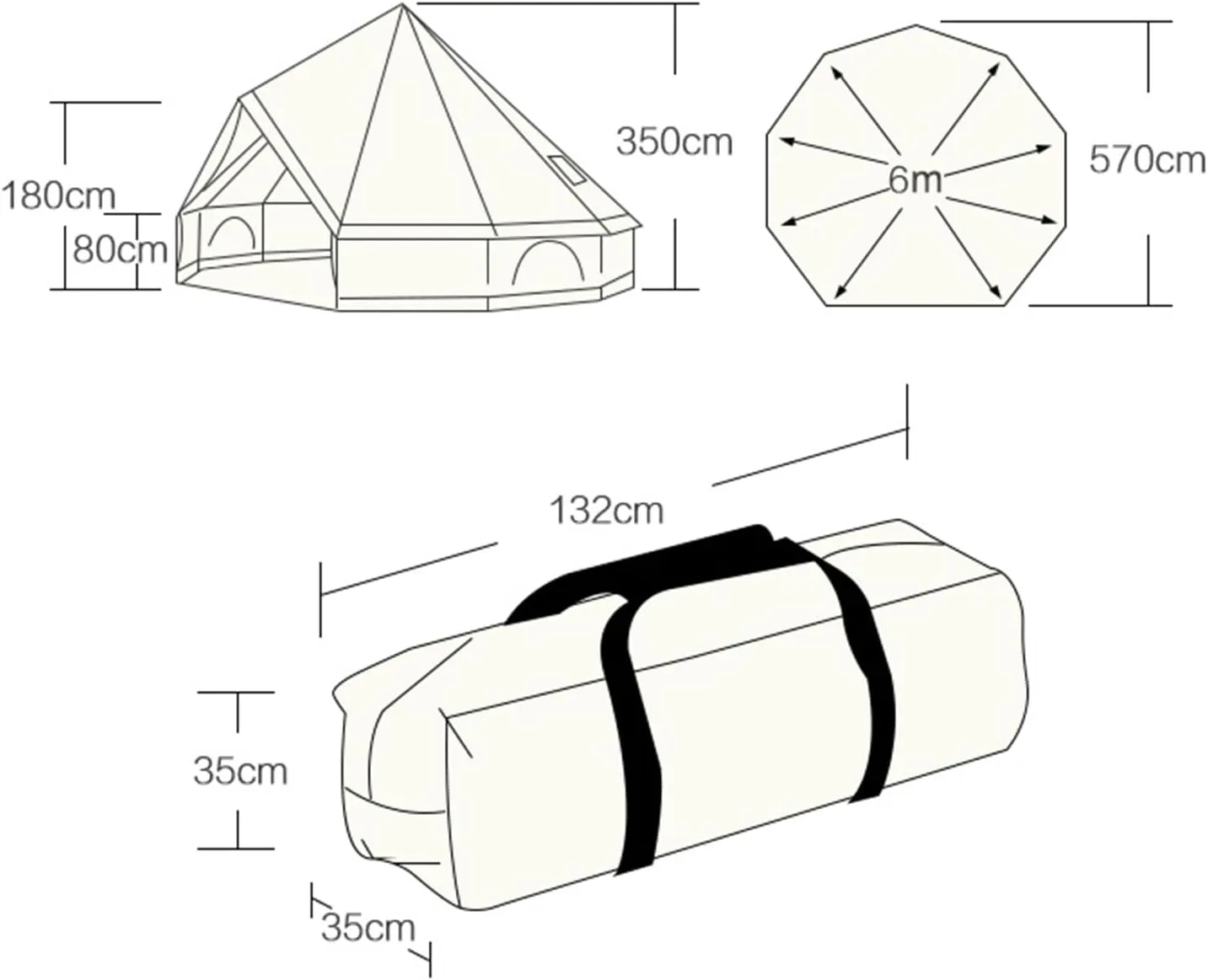 3/4m Yurt Tent with Stove Hole Camping Family Tent Cotton Canvas Bell Tent Large Space Pyramid Tent for Outdoor Party Hunting Picnic