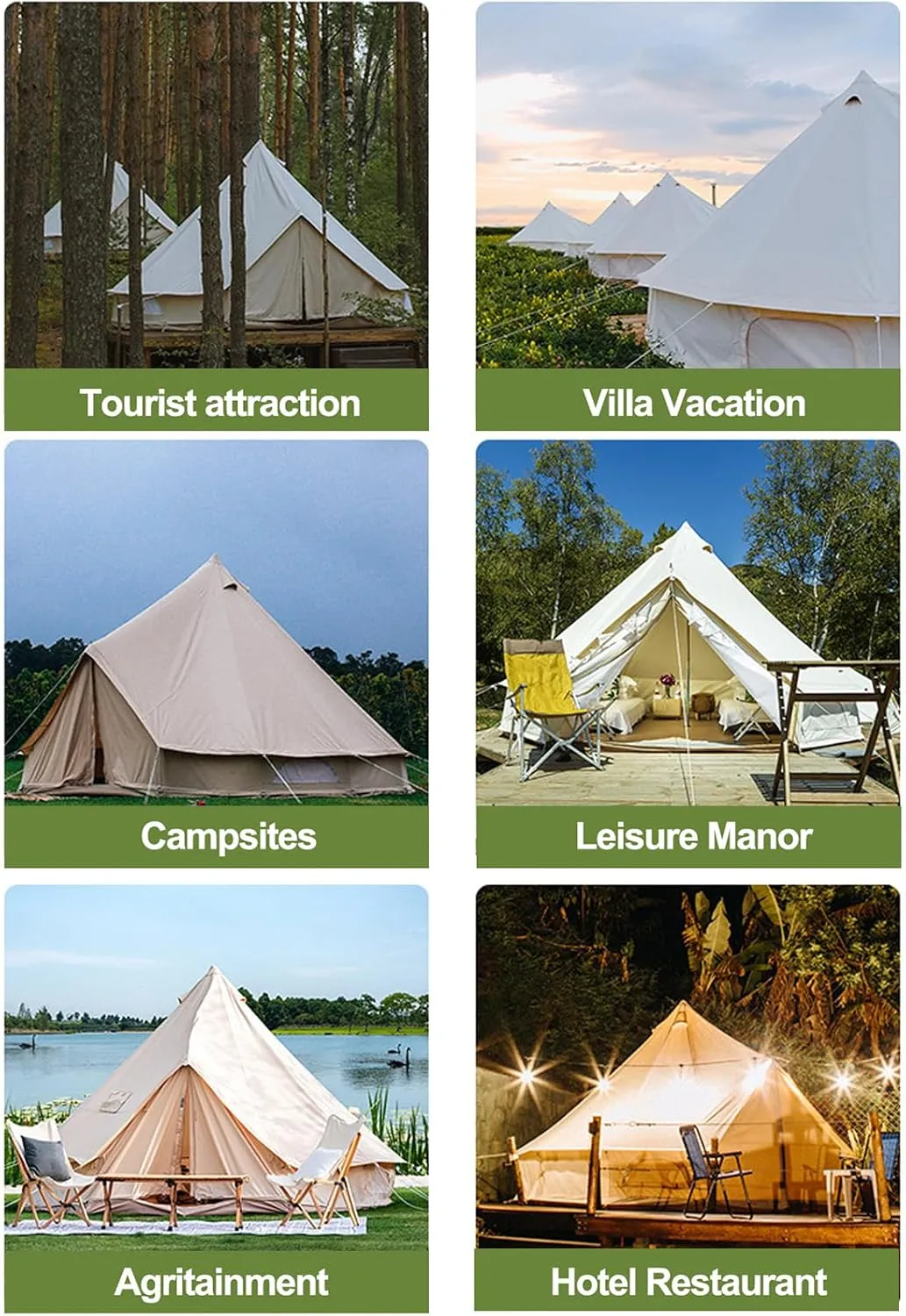 3/4m Yurt Tent with Stove Hole Camping Family Tent Cotton Canvas Bell Tent Large Space Pyramid Tent for Outdoor Party Hunting Picnic