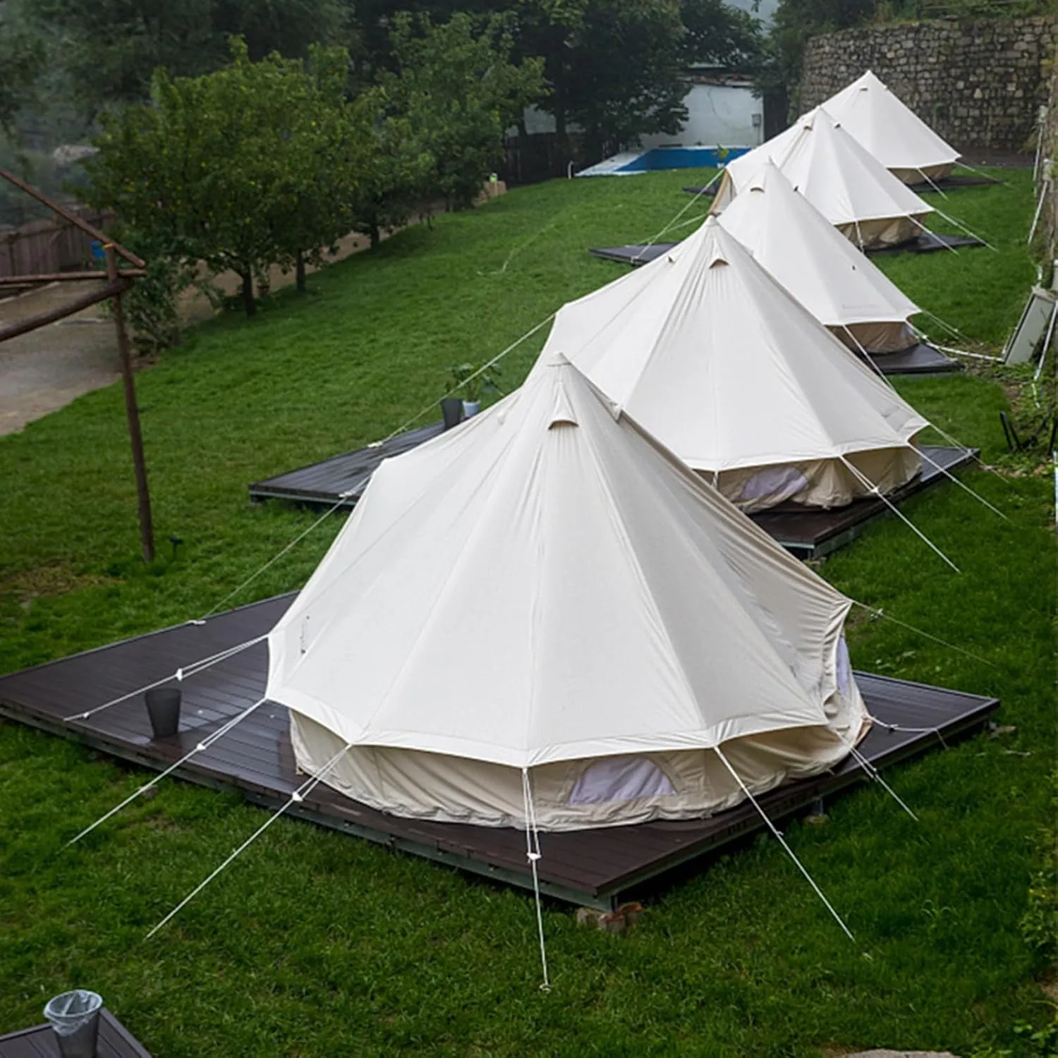 3/4m Yurt Tent with Stove Hole Camping Family Tent Cotton Canvas Bell Tent Large Space Pyramid Tent for Outdoor Party Hunting Picnic