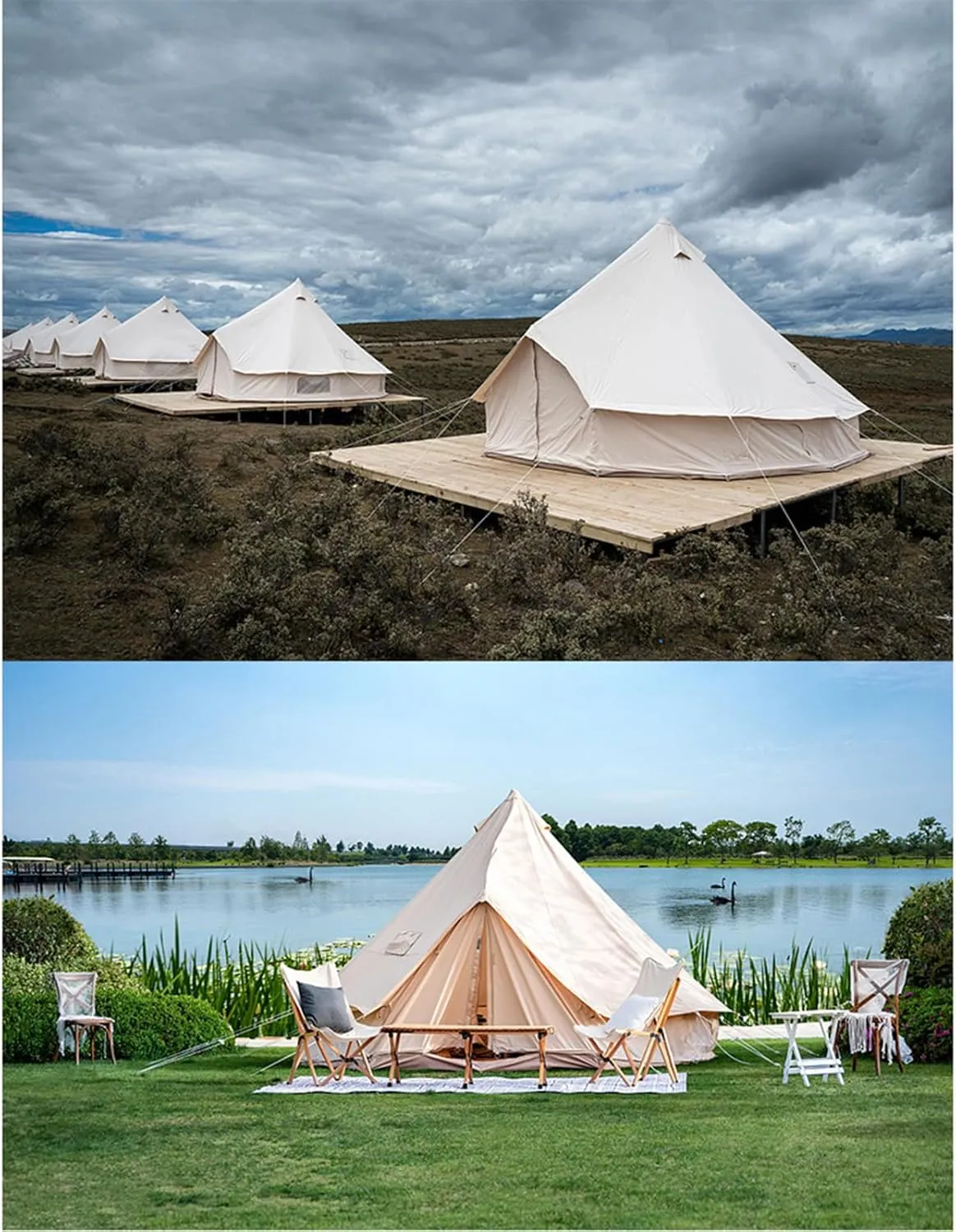3/4m Yurt Tent with Stove Hole Camping Family Tent Cotton Canvas Bell Tent Large Space Pyramid Tent for Outdoor Party Hunting Picnic