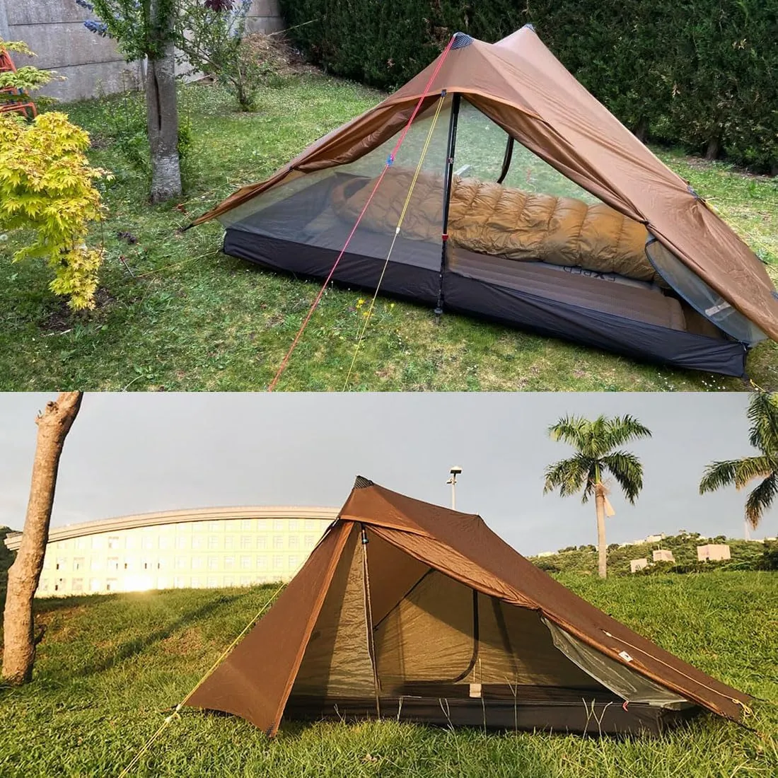 3F UL Gear Lanshan PRO Lanshan Ultralight Tent Ultralight Tent 3-Season Backpacking Tent for 1-Person or 2-Person Camping, Climbing, Hiking, Trekking, Kayaking (for 2 Person, Khaki- 3 Season)
