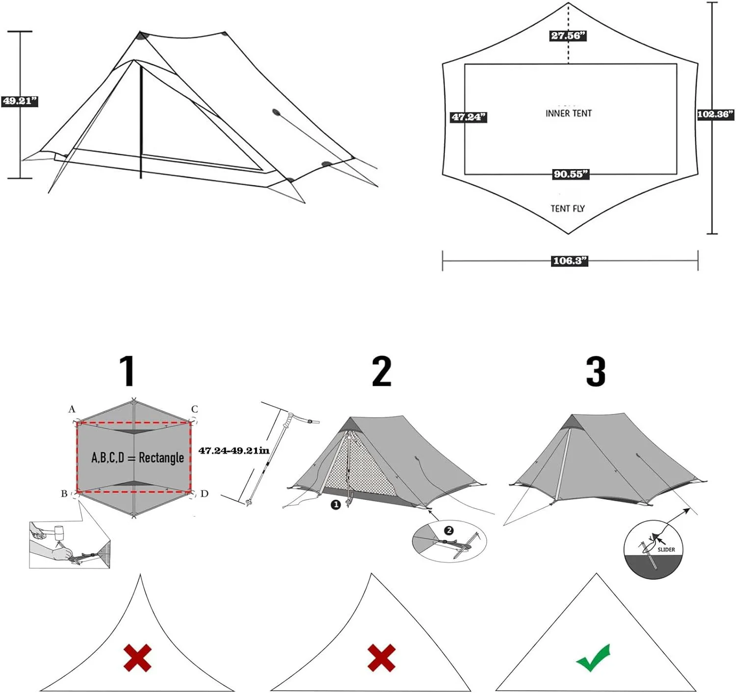 3F UL Gear Lanshan PRO Lanshan Ultralight Tent Ultralight Tent 3-Season Backpacking Tent for 1-Person or 2-Person Camping, Climbing, Hiking, Trekking, Kayaking (for 2 Person, Khaki- 3 Season)