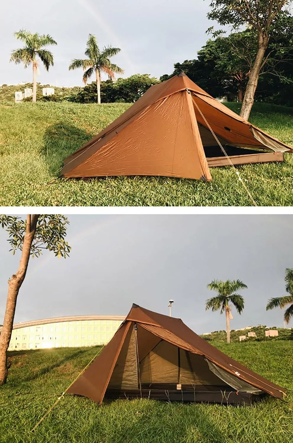 3F UL Gear Lanshan PRO Lanshan Ultralight Tent Ultralight Tent 3-Season Backpacking Tent for 1-Person or 2-Person Camping, Climbing, Hiking, Trekking, Kayaking (for 2 Person, Khaki- 3 Season)
