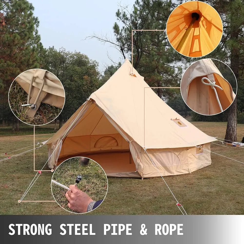 4-12 Person Camping Tent 3-6M Cotton Canvas Bell Tent Outdoor 4 Seasons Family Party Picnic Yurt Tent W/Stove Hole