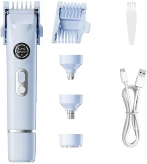 4-in-1 Glow Aura Electric Razor, Bikini Trimmer for Women, IPX7 Waterproof Body Hair Trimmer for Women, Painless Rechargeable Portable Shaver Set for Face, Nose, Eyebrow, Armpit, Arm, Leg (Blue)