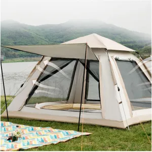 4-Man Waterproof Pop-Up Tent with Double Doors 4 Windows, Easy Setup, Ideal for Camping, Hiking, Backpacking Family Outdoor Use