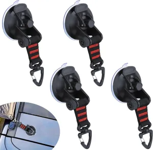 4 PCS Heavy Duty Suction Cups, Suction Cups with Hooks, Car Camping Accessories, Strong Suction Cups for Car, Automotive Suction Cups for Car Boat Awning Camping Tent Trap