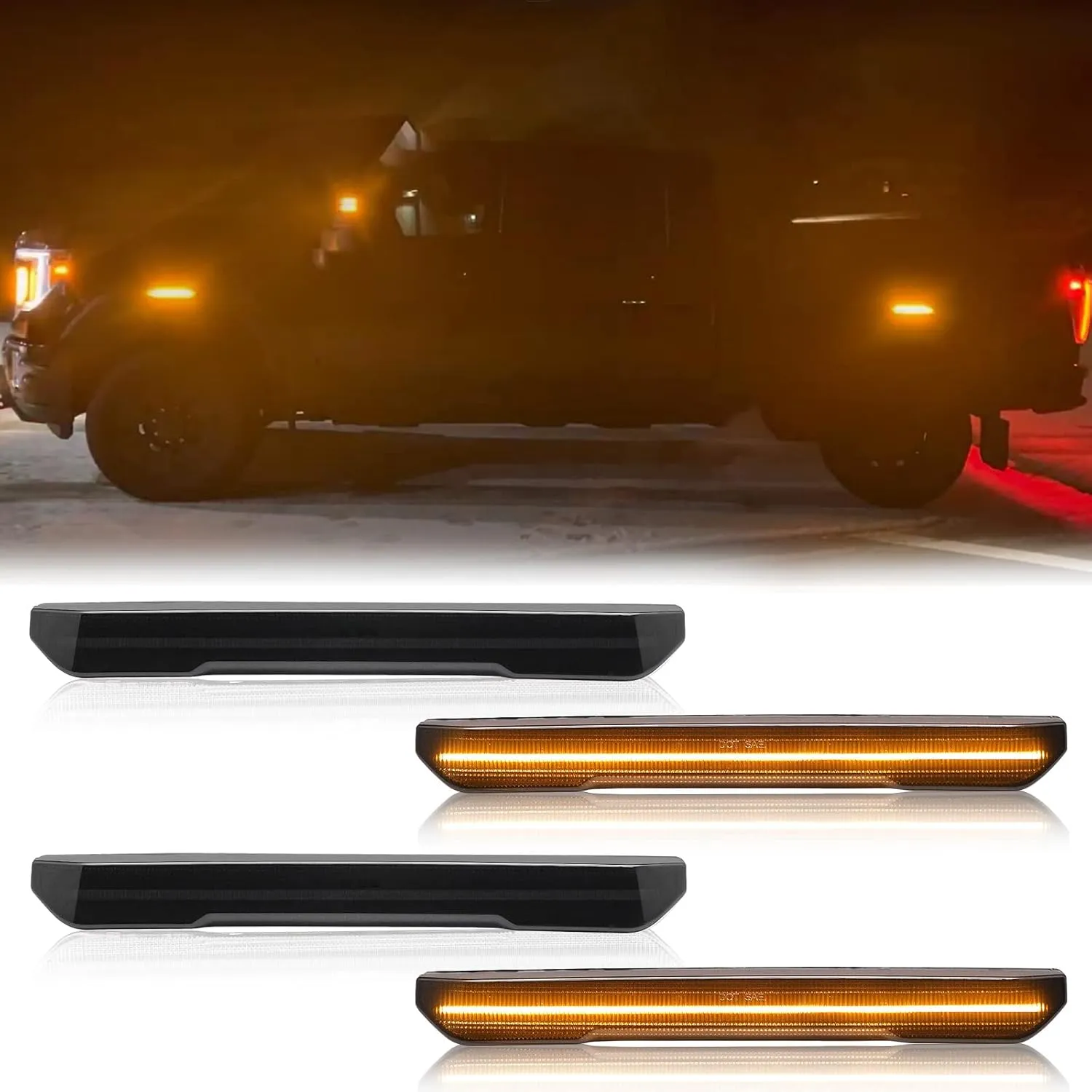 4 PCS LED Side Marker Light Replacement For Sierra 2500HD 3500HD 2020-2024, Front & Rear Side Marker Lamp Assembly Kit Smoked Lens Replace OEM# 84806032, 84185031 Amber LED Side Fender Lamp