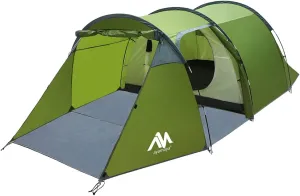 4 Person Tents for Camping, Ayamaya Tunnel Tent Camping with Vestibule 3-4 Person Waterproof, 2 Devided Rooms Bicycle Tent with Footprint for Bikepacking/Motorcycle Travel Hiking Mountaineering