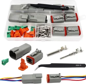 4 Pin Deutsch Connector Kit 5 Sets, Gray DT Connector Kit, 4 Pin Automotive Waterproof Wire Connectors, Electrical Connectors Kit with 16# Stamped Contacts for Car, RV, Truck Wiring 22-16AWG