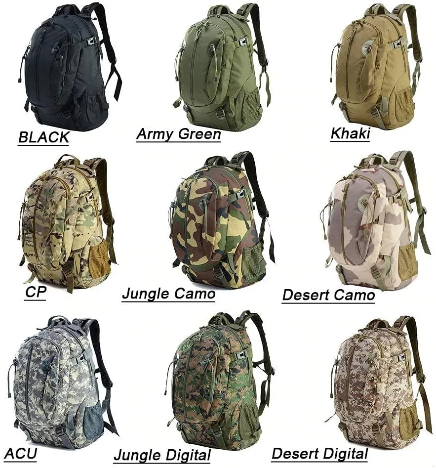 40L Camping Backpack Bag Hiking Climbing Rucksack Waterproof Trekking Camouflage Army Backpak Outdoor Daypack-Black