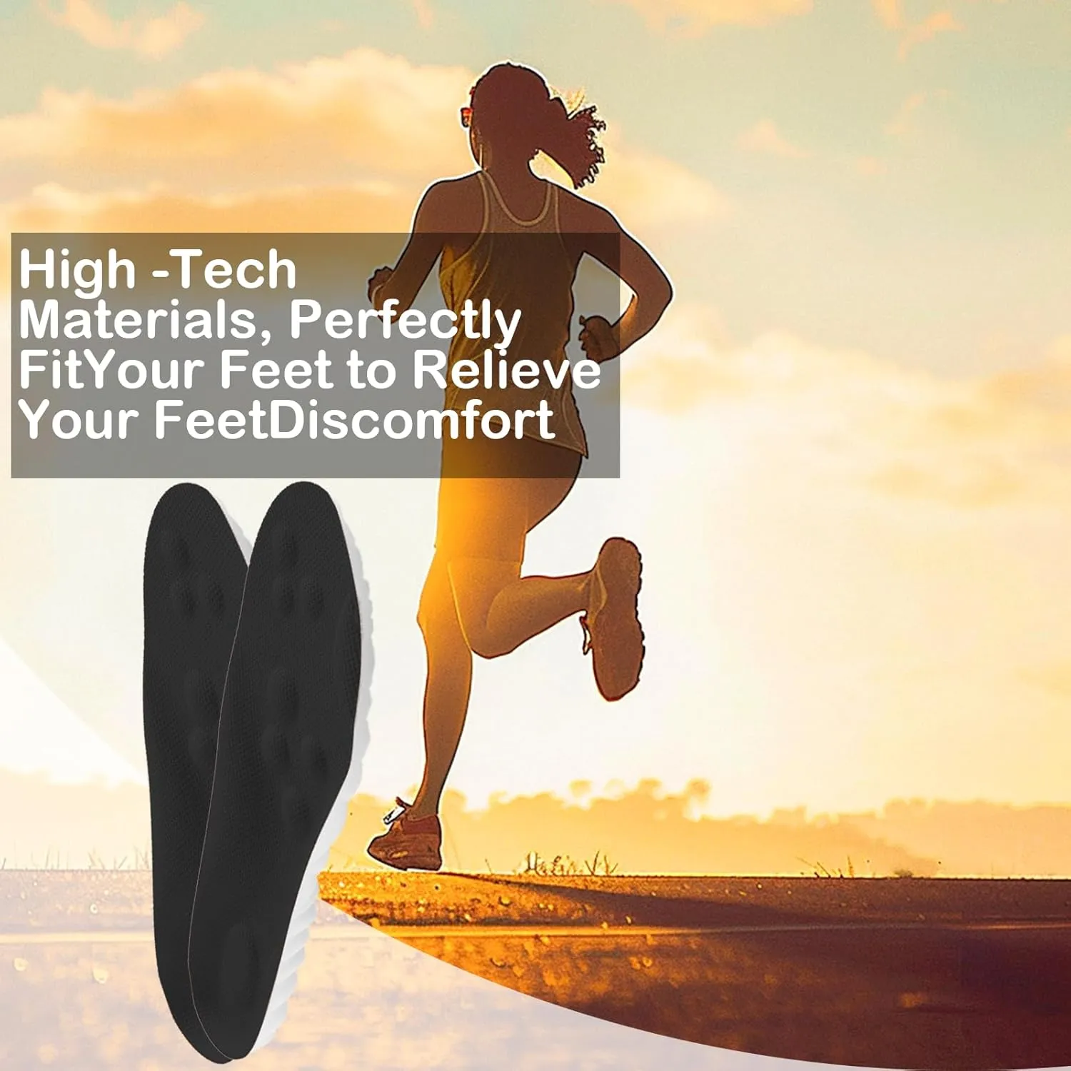 4D Men's Cloud Insoles - Anti-Fatigue, Shock Absorption, Foot Pain Relief - Step Insoles - U-Shaped Memory Foam Insoles (Black, Men: US 7-11.5)