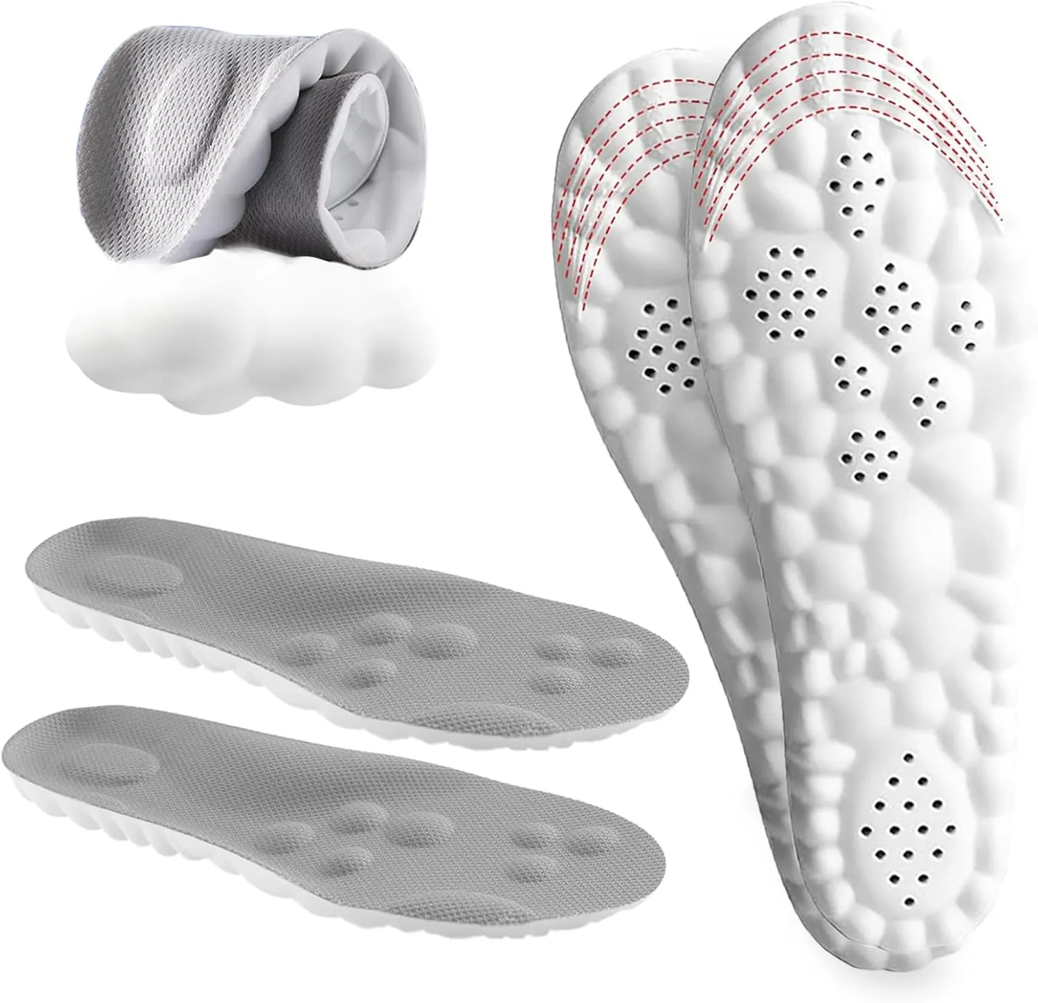 4D Women's Cloud Insoles - Anti-Fatigue, Shock Absorption, Foot Pain Relief - Women's Step - U-Shaped Memory Foam Insoles (Gray, Women: US 4-9)