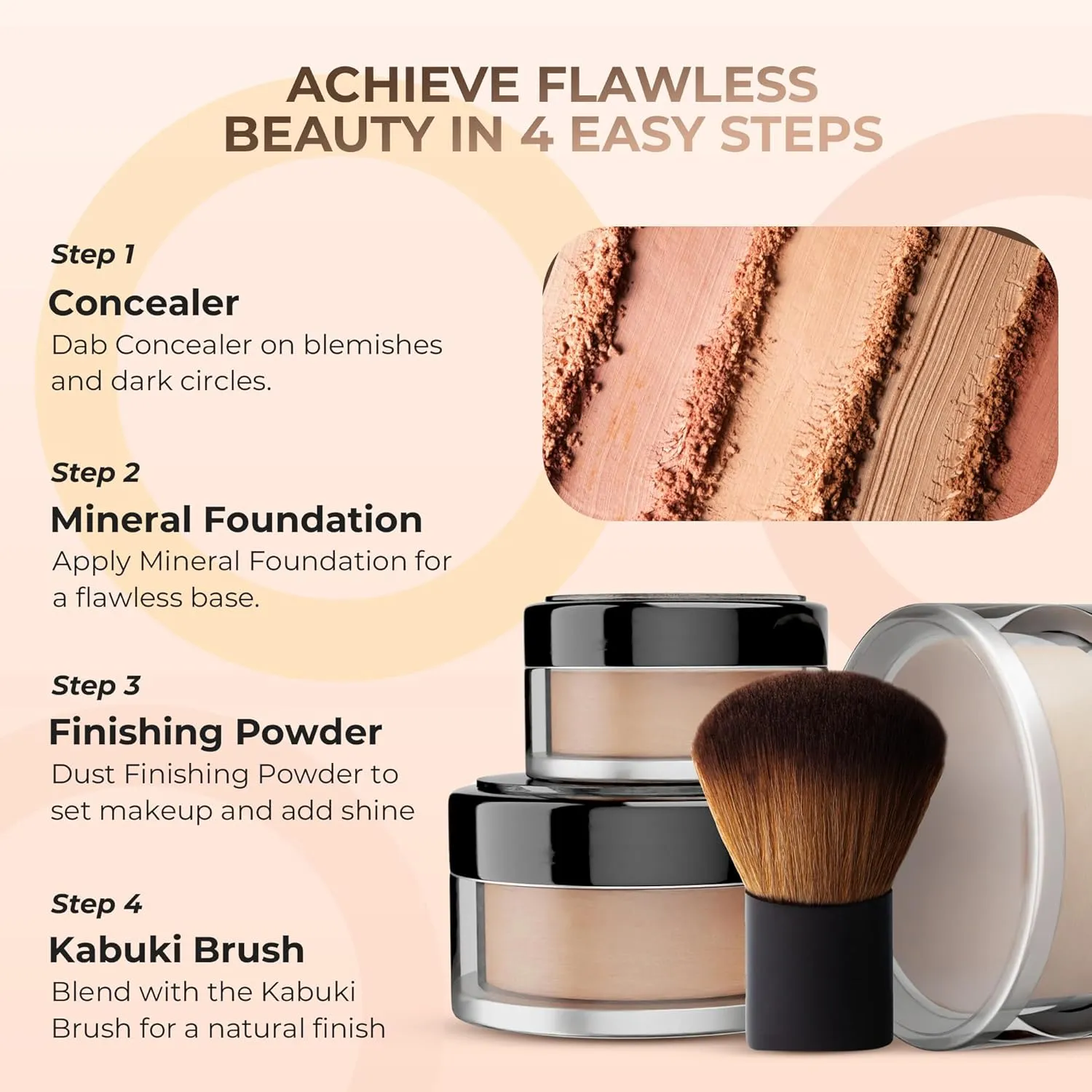 4pc Full Size Kit (Light) Mineral Makeup Matte Translucent Loose Foundation   Kabuki Brush   Concealer   Finishing Setting Powder   Bare Face Full Coverage SPF 30 All Skin Types Waterproof