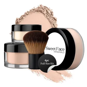 4pc Full Size Kit (Light) Mineral Makeup Matte Translucent Loose Foundation   Kabuki Brush   Concealer   Finishing Setting Powder   Bare Face Full Coverage SPF 30 All Skin Types Waterproof