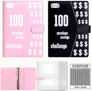 5000 Savings Challenge Book Money Binder with 100 Cash Envelopes Digital Tracker Financial Habit Builder System Leislite 5000 Savings Challenge Book 2PC Pink Black
