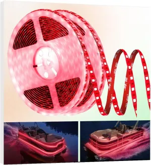 50FT LED Boat Lights, 12V Waterproof Red Marine Pontoon Led Strip Light, Boat Deck Interior Light, Boats Accessories, Under Gunnel Lighting, Night Fishing Lighting for Pontoon Fishing Bass Boats