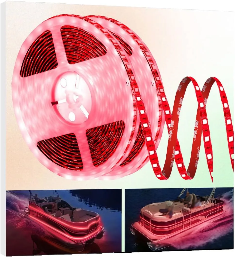 50FT LED Boat Lights, 12V Waterproof Red Marine Pontoon Led Strip Light, Boat Deck Interior Light, Boats Accessories, Under Gunnel Lighting, Night Fishing Lighting for Pontoon Fishing Bass Boats
