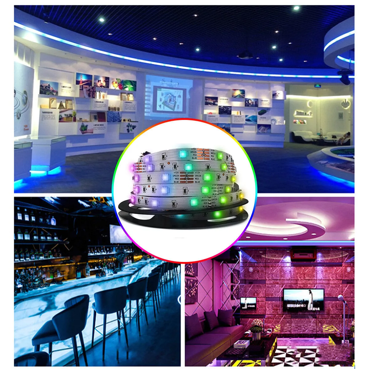 5M 2835/5050 Waterproof/Non-Waterproof RGB LED Strip Light   44 Keys Remote Control   Power Adapter
