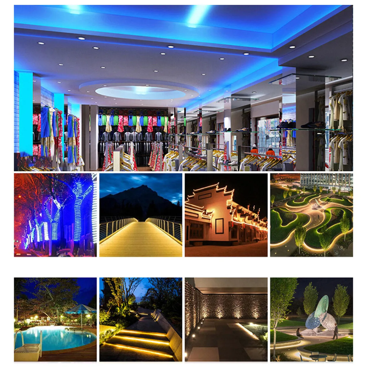 5M 2835/5050 Waterproof/Non-Waterproof RGB LED Strip Light   44 Keys Remote Control   Power Adapter