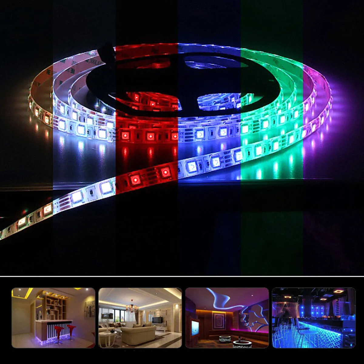 5M 2835/5050 Waterproof/Non-Waterproof RGB LED Strip Light   44 Keys Remote Control   Power Adapter