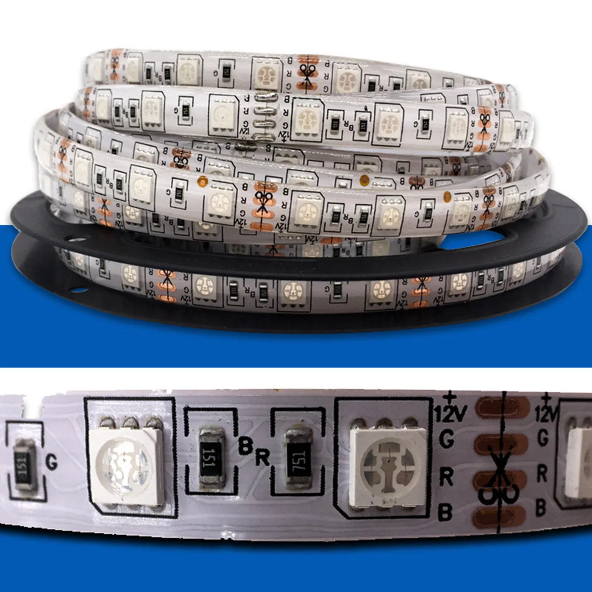 5M 2835/5050 Waterproof/Non-Waterproof RGB LED Strip Light   44 Keys Remote Control   Power Adapter