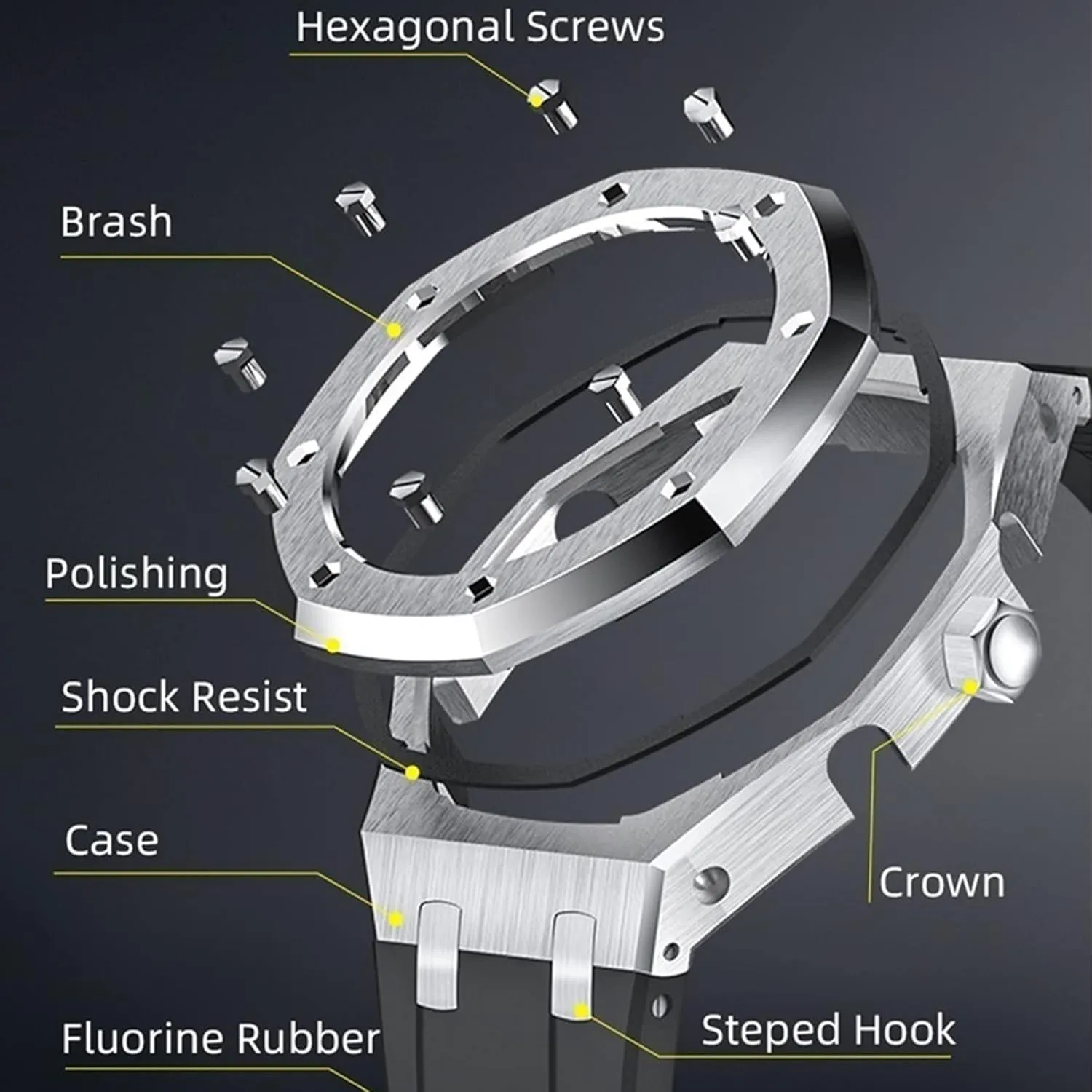 5rd GA2100 Mod Kit Silicone Watch Band Strap Metal Bezel Models For GA2100/GA2110, Men's Watch Modding Replacement Accessories Set, Case Bracelet Band With Tools