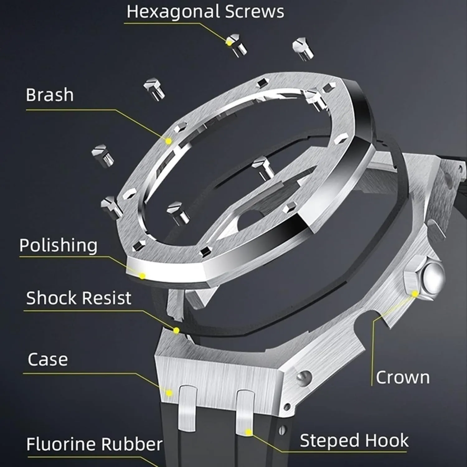 5rd With Bottom Cover MOD Kit For GA2110ET-8A Metal Watch Case Watchband 316 Stainless Steel Modified Accessories Bezel Bracelet Strap