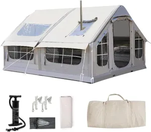 6-8 Person Inflatable Camping Tent with Pump, Easy Setup Waterproof Outdoor Oxford Tents, 4 Season Air Tent with Mesh Windows, Waterproof Windproof Glamping Tents Large Vestibule