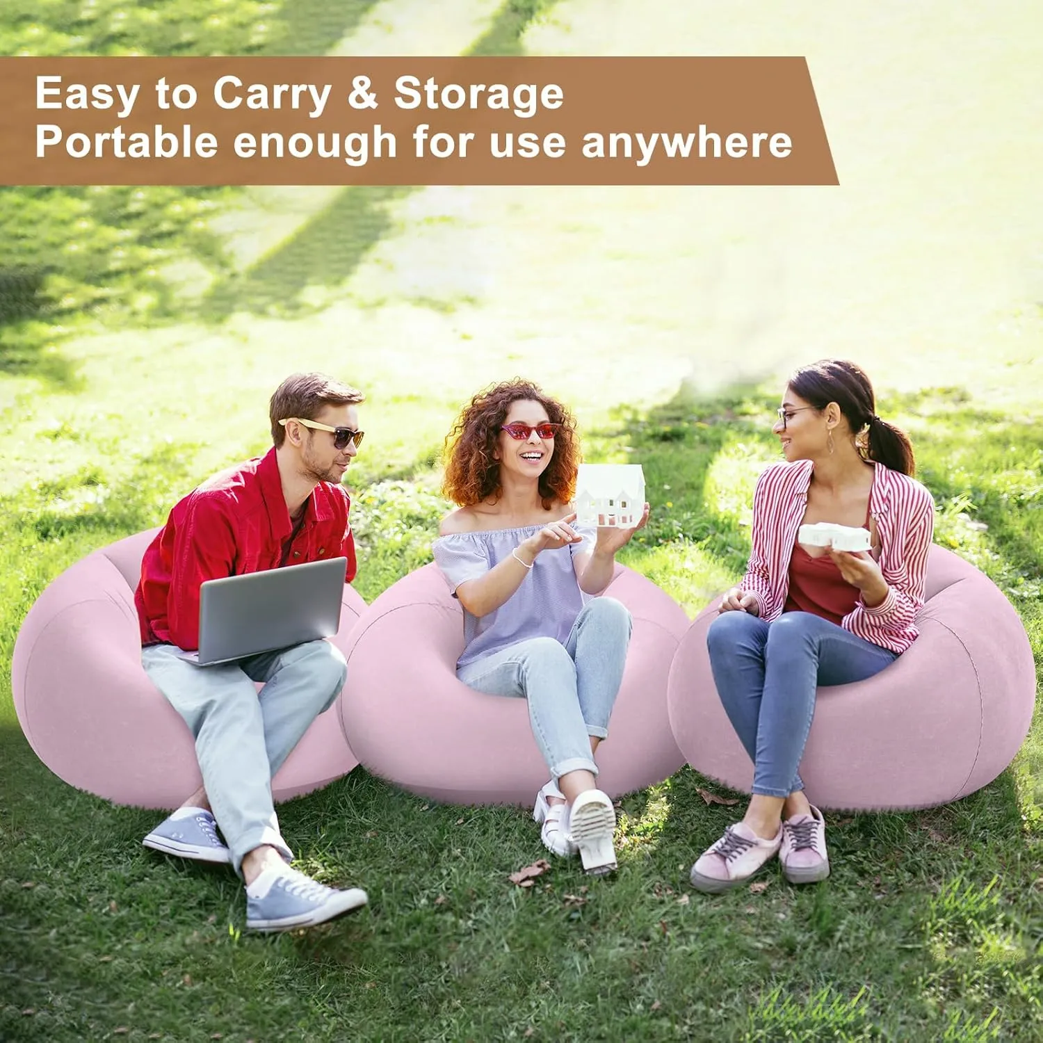 6 Pcs Bean Bag Chairs for Adults Inflatable Chairs with Electric Air Pump,Blow up Couch Folding Portable Inflatable Couch Lazy Sofa for Reading Living Room Camping (Pink)