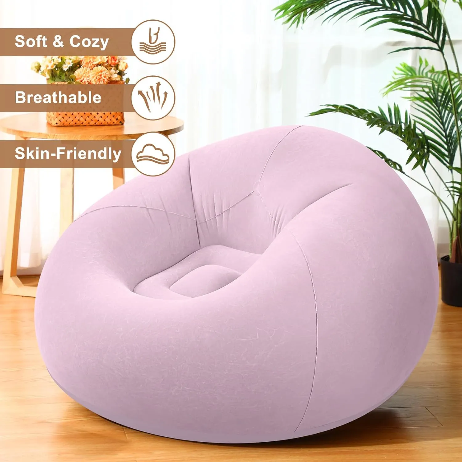 6 Pcs Bean Bag Chairs for Adults Inflatable Chairs with Electric Air Pump,Blow up Couch Folding Portable Inflatable Couch Lazy Sofa for Reading Living Room Camping (Pink)