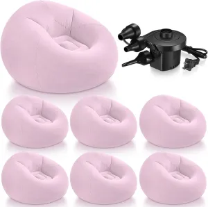 6 Pcs Bean Bag Chairs for Adults Inflatable Chairs with Electric Air Pump,Blow up Couch Folding Portable Inflatable Couch Lazy Sofa for Reading Living Room Camping (Pink)