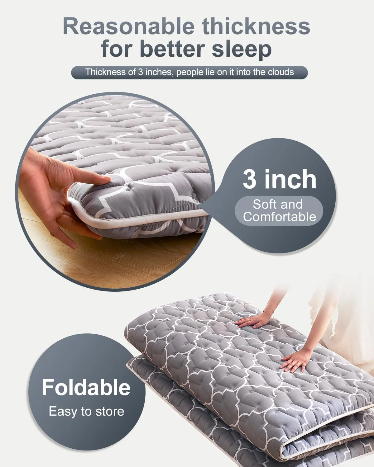6th Generation Japanese Floor Futon Mattress - Extra-Thick 9-Layer Modern Futon with 100% High-Density Foam, Portable Floor Mattress Sleeping Pad for Adults, Guest Room, Dormitory, Full Size 80"x54"