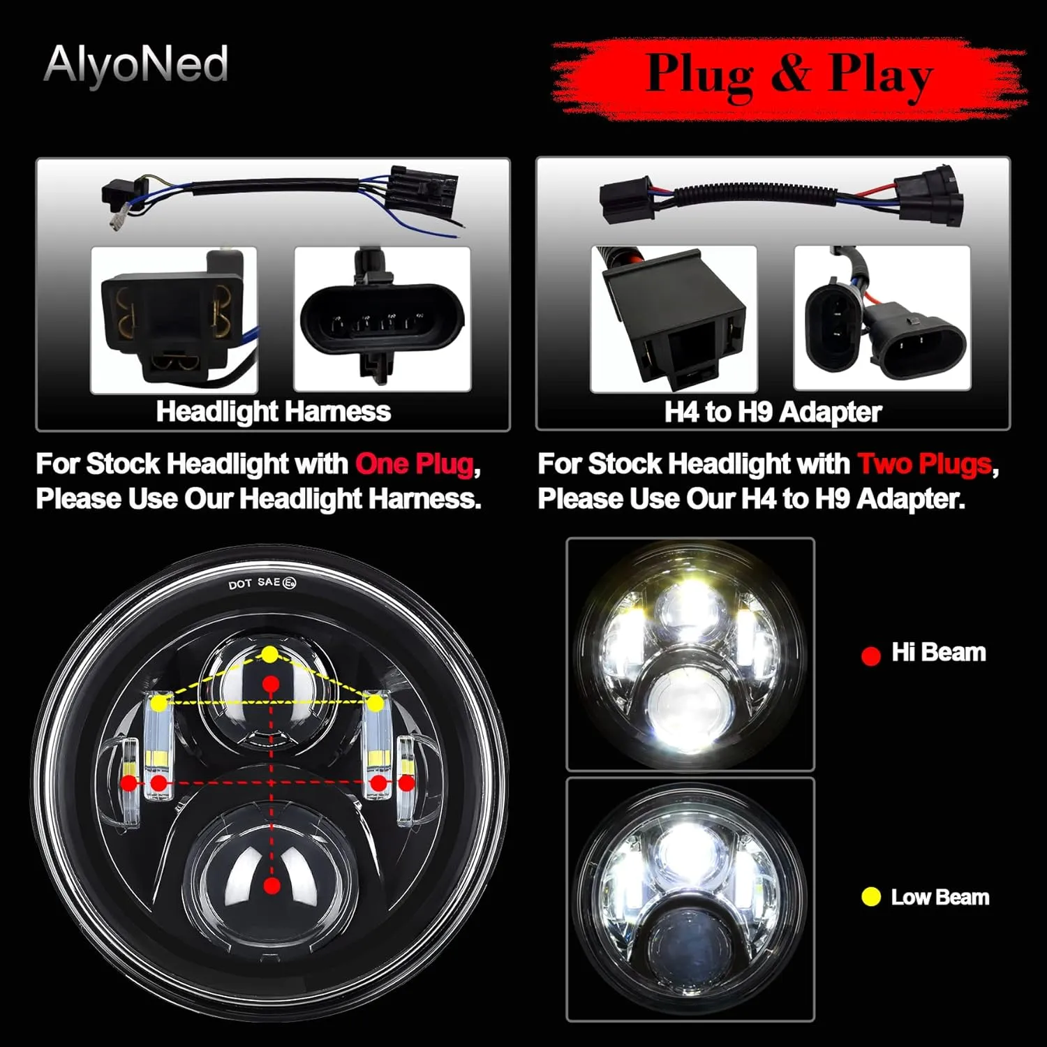 7 inch Motorcycle LED Headlight DOT Lamp Kit with Mounting Bracket Compatible with Harley Davidson Fatboy Street Glide Heritage Softail Road King Switchback Electra Glide Ultra Classic Black