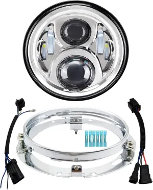 7 inch Motorcycle LED Headlight DOT Lamp Kit with Mounting Bracket Compatible with Harley Davidson Fatboy Street Glide Heritage Softail Road King Switchback Electra Glide Ultra Classic Chrome