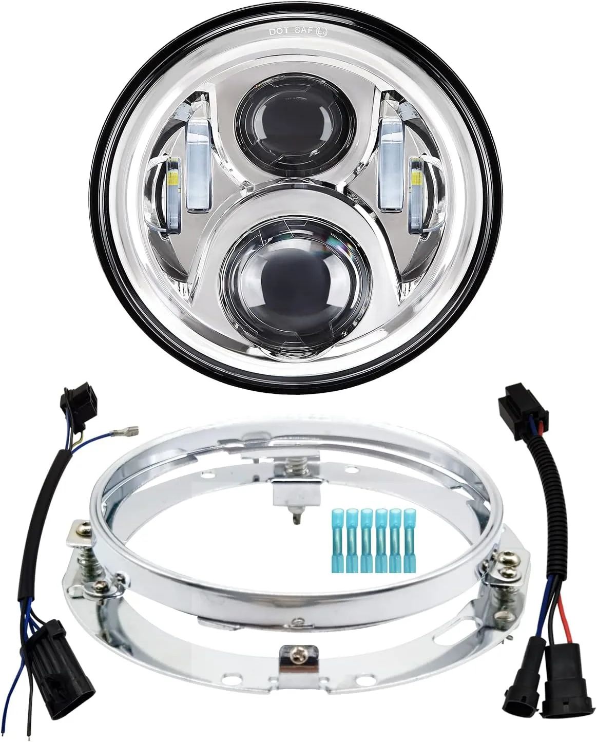 7 inch Motorcycle LED Headlight DOT Lamp Kit with Mounting Bracket Compatible with Harley Davidson Fatboy Street Glide Heritage Softail Road King Switchback Electra Glide Ultra Classic Chrome