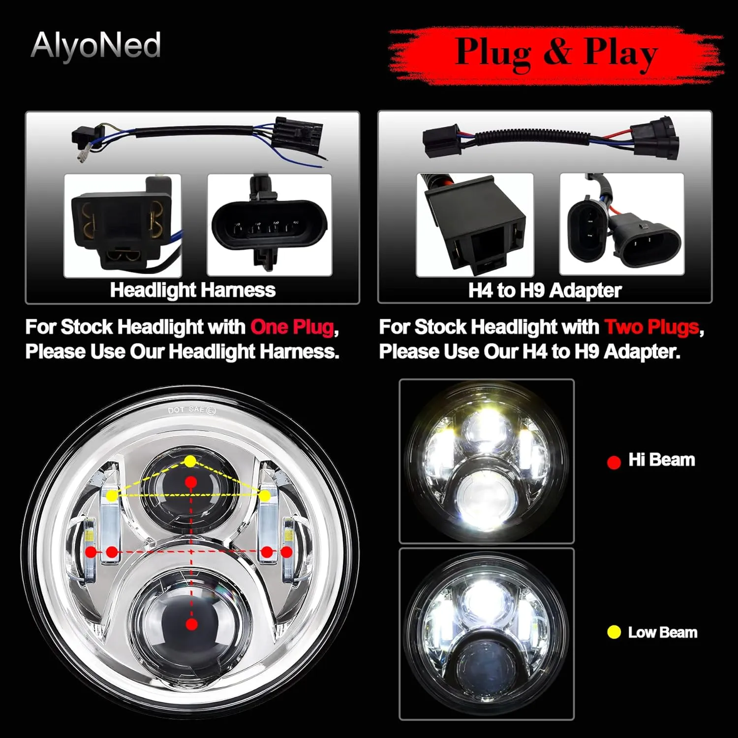 7 inch Motorcycle LED Headlight DOT Lamp Kit with Mounting Bracket Compatible with Harley Davidson Fatboy Street Glide Heritage Softail Road King Switchback Electra Glide Ultra Classic Chrome