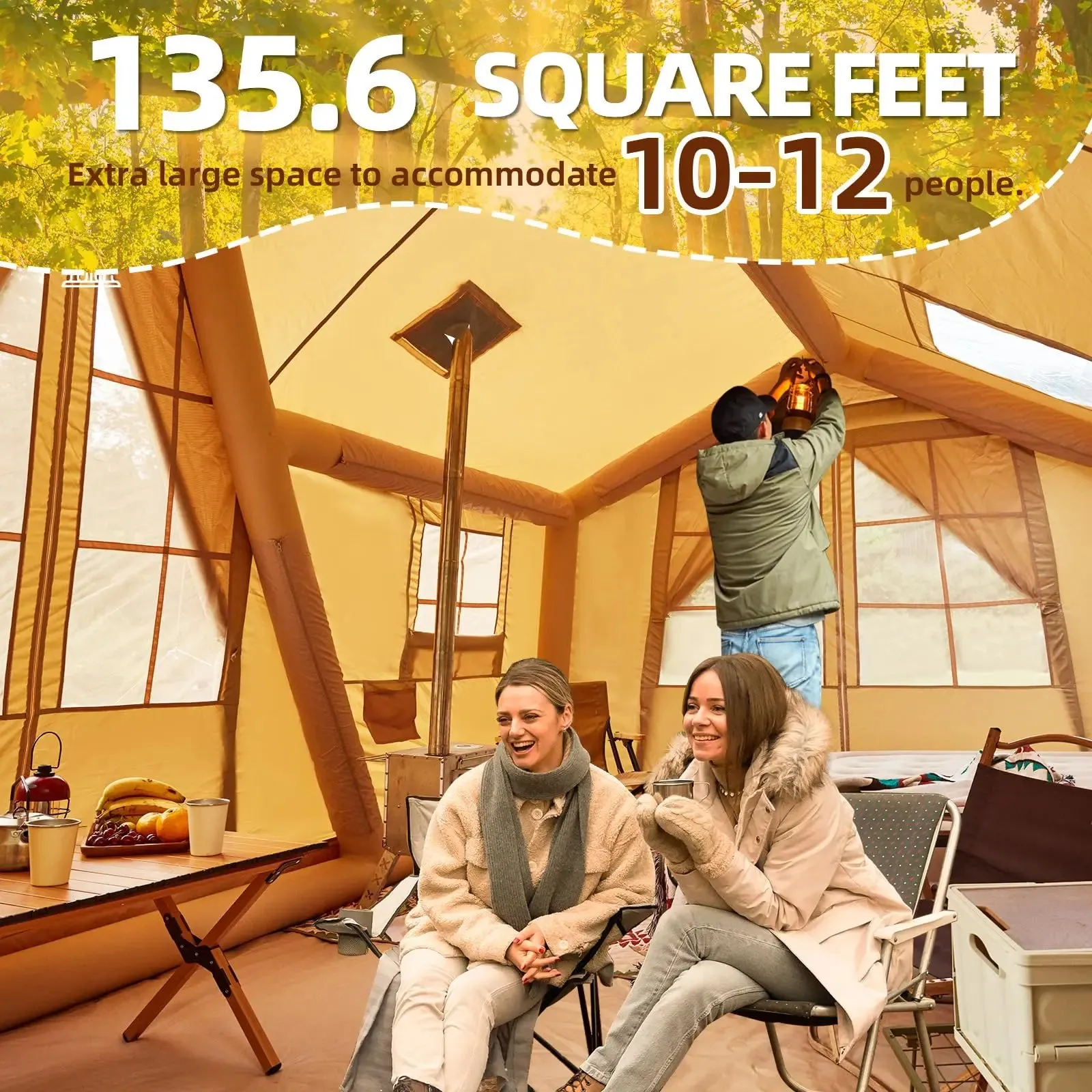 8 Person 4 Season Inflatable Glamping Tent with Skylight