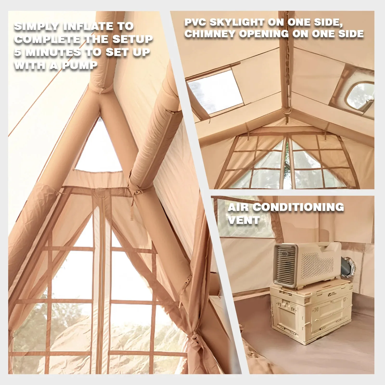 8 Person 4 Season Inflatable Glamping Tent with Skylight
