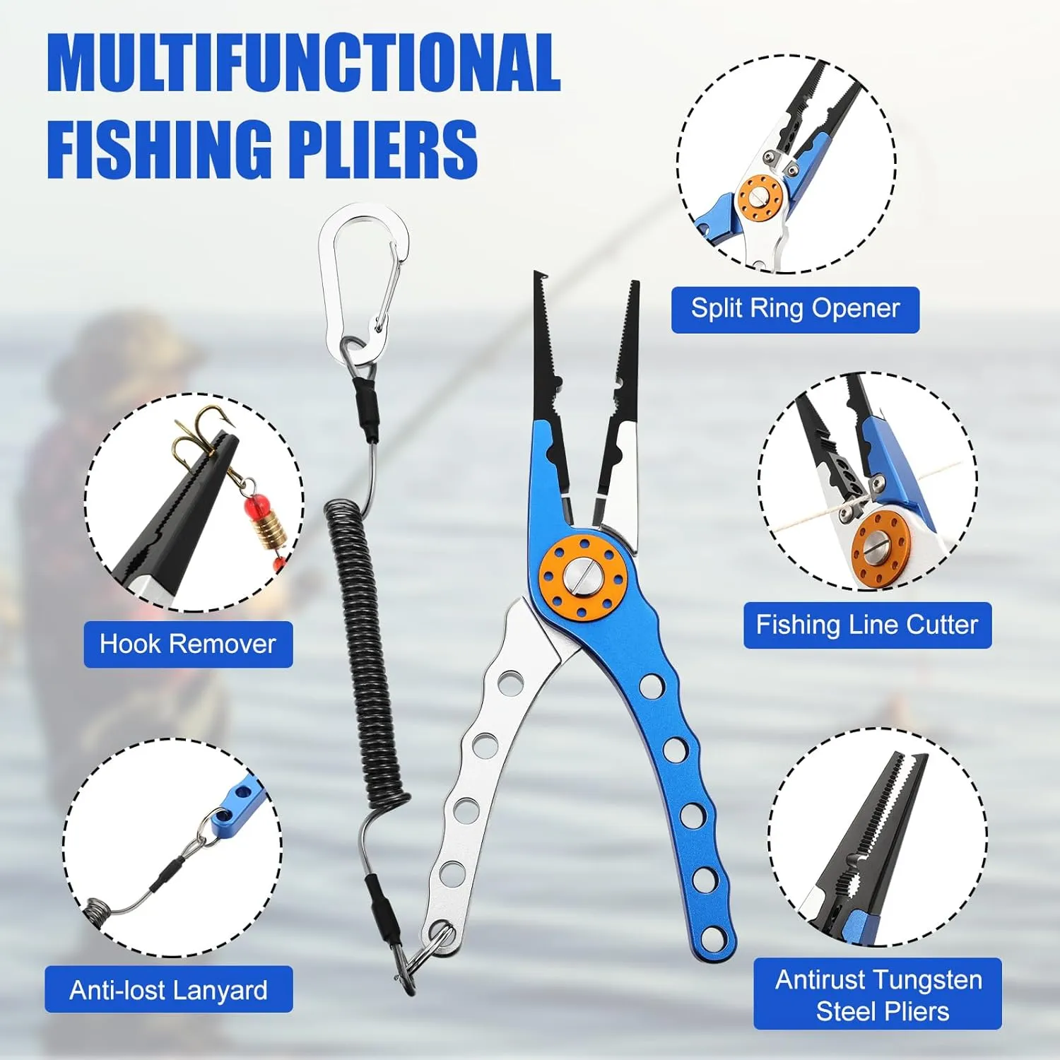 8 Pieces Fishing Tools Kit Fish Hook Remover Set Include Fishing Pliers Lip Gripper Multifunction Scissors Gloves Towel Keychain Hook for Men Women Gifts