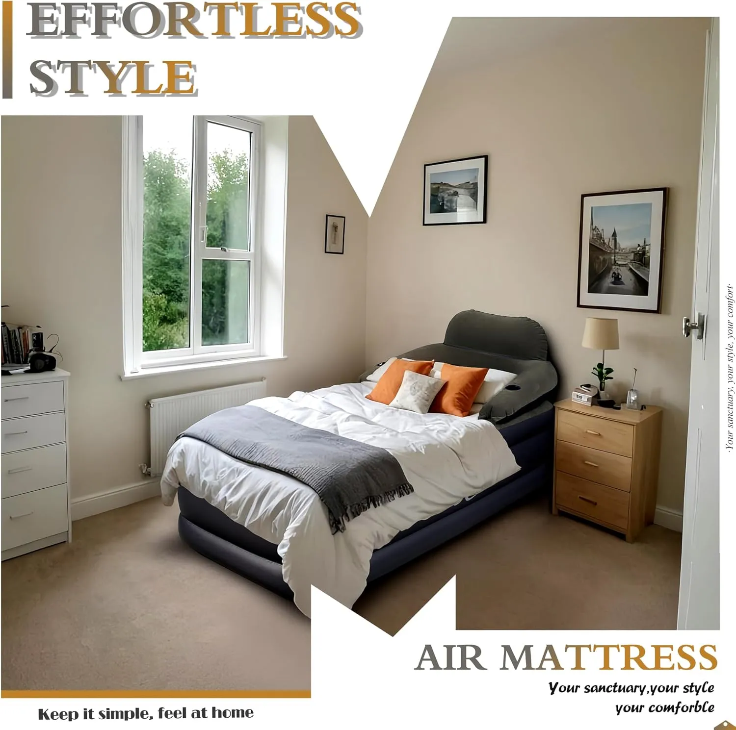 A-ER-FA Twin XL Air Mattress with Headboard, Quick 3 Min Inflation, 20in High, Flocked Top - For Home, Guest, Travel, Camping