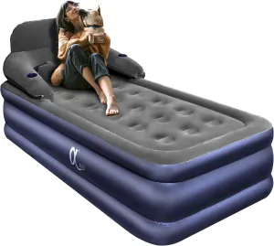 A-ER-FA Twin XL Air Mattress with Headboard, Quick 3 Min Inflation, 20in High, Flocked Top - For Home, Guest, Travel, Camping