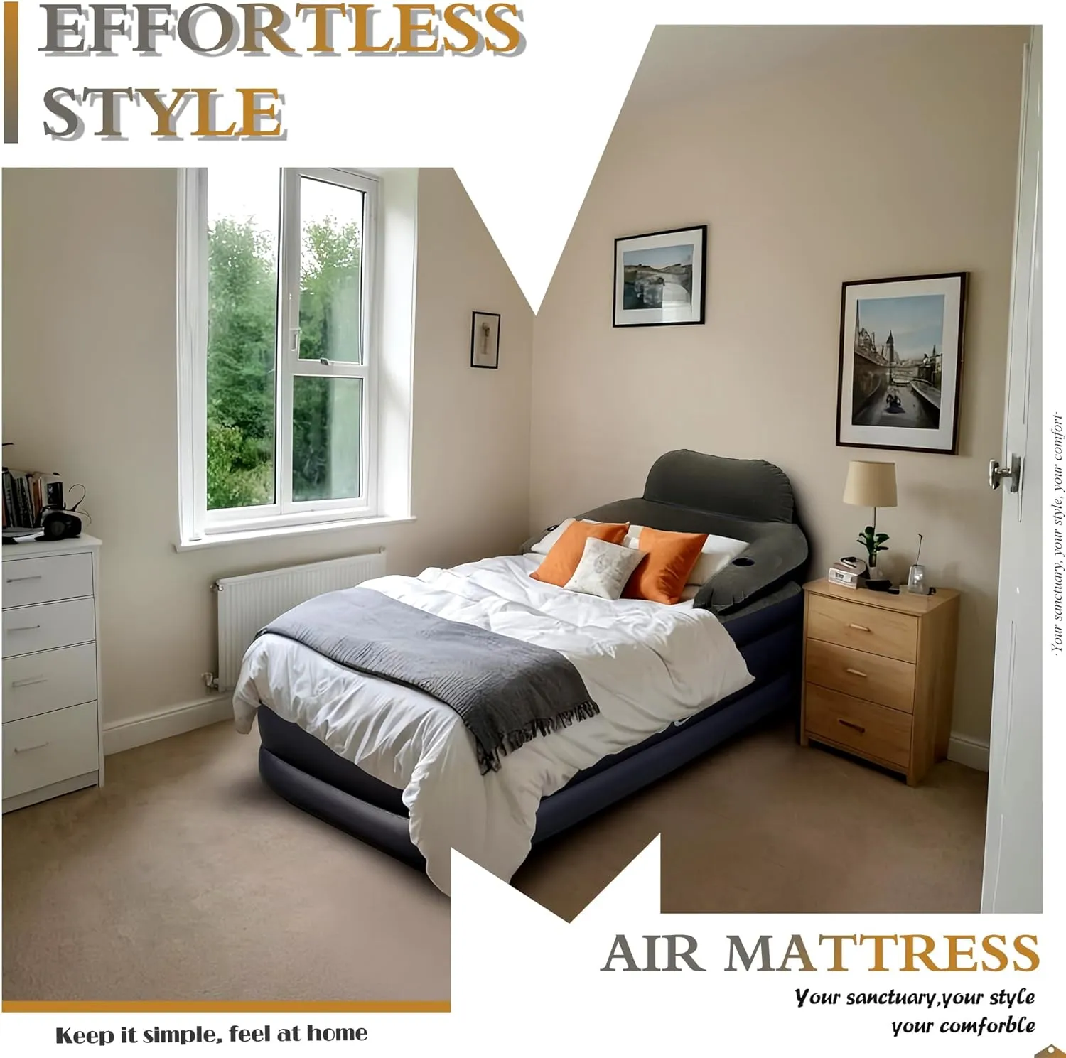 A-ER-FA Twin XL Air Mattress with Headboard, Quick 3 Min Inflation, 20in High, Flocked Top - For Home, Guest, Travel, Camping