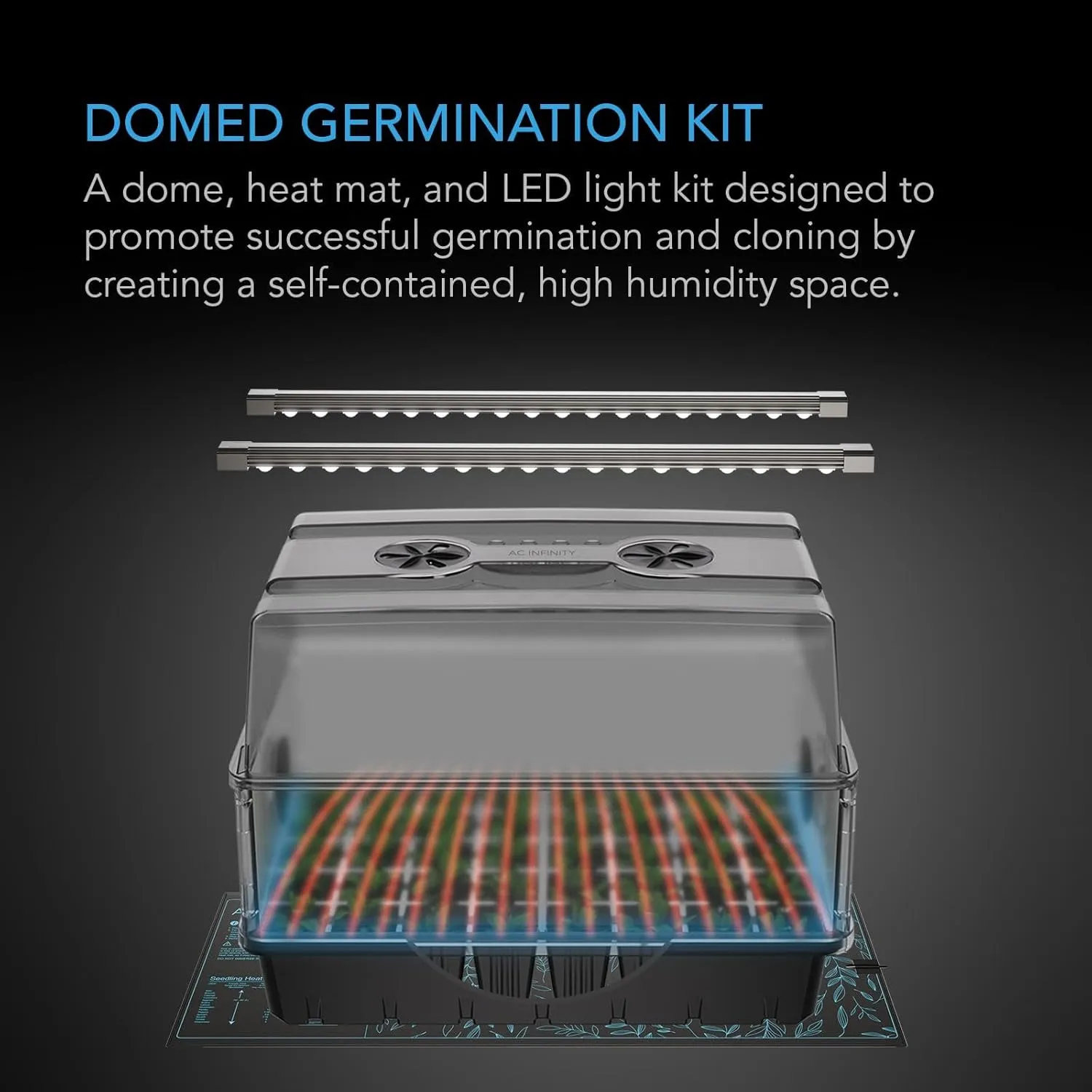 AC Infinity Heavy-Duty Humidity Dome 5x8 Germination Kit with Waterproof Seedling Mat, Full Spectrum LED Grow Light Bars, Samsung LM301H EVO Diodes, Vented Extension Panels, for Seed Starting