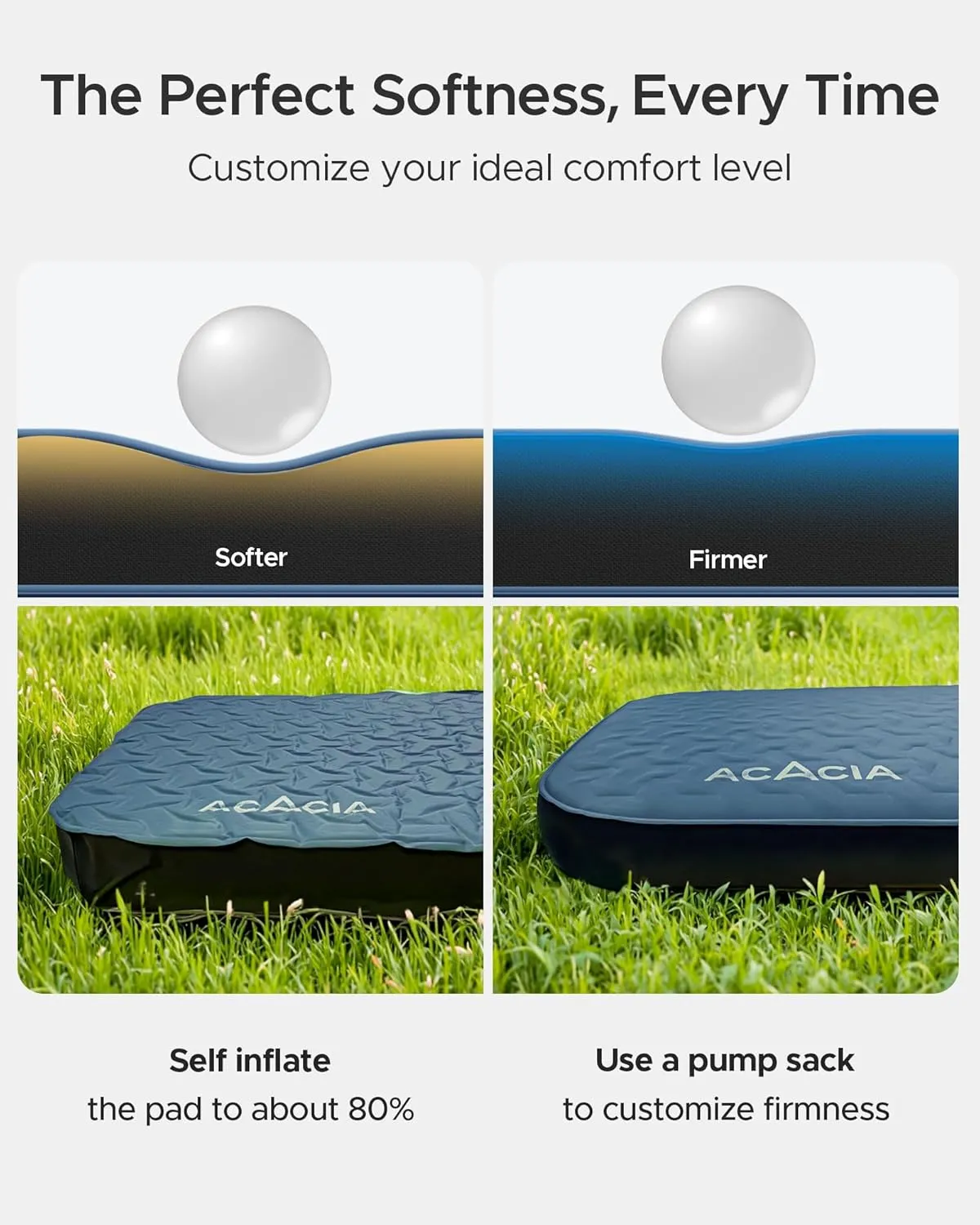 ACACIA 4.3" Thick Self Inflating Sleeping Pad with Foam | Innovative Y-Shaped Telescopic Structure | Ultraportable Camping Mattress | Outdoor Compact Air Mat for Tent Car |