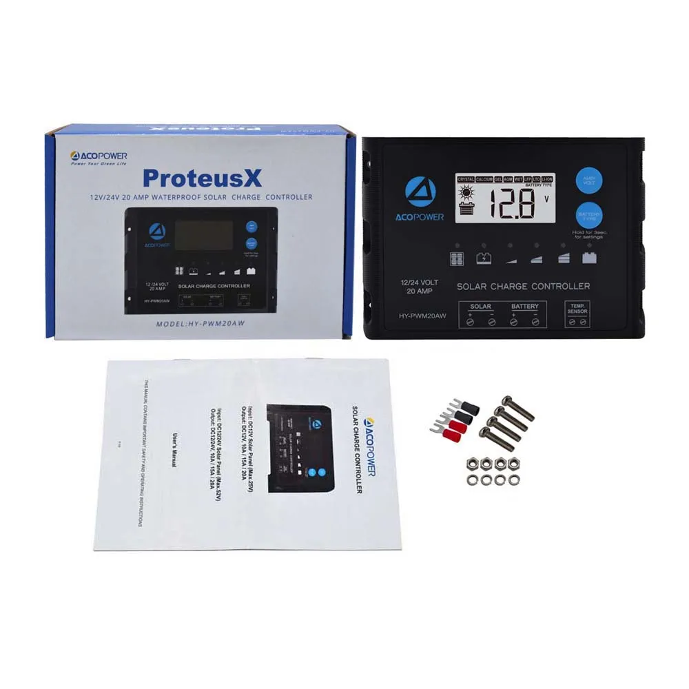 ACOPOWER 20A ProteusX Waterproof Charge Controller, With 8 Battery Types