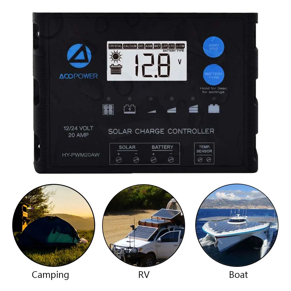 ACOPOWER 20A ProteusX Waterproof Charge Controller, With 8 Battery Types