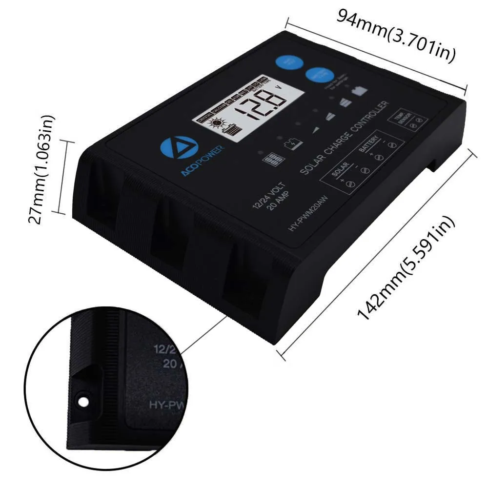 ACOPOWER 20A ProteusX Waterproof Charge Controller, With 8 Battery Types
