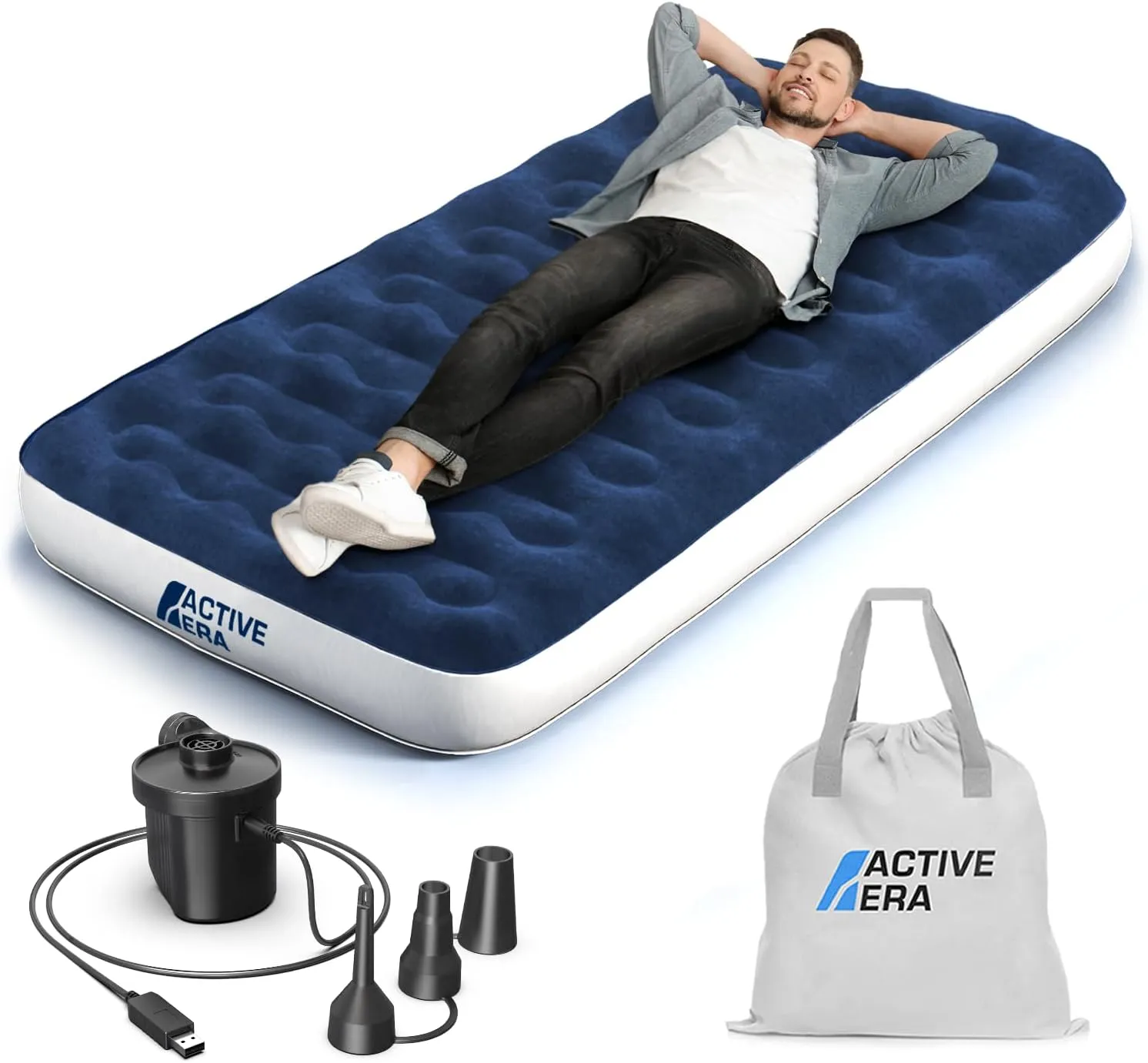 Active Era Luxury Camping Air Mattress with Built in Pump - Twin Air Mattress with USB Rechargeable Pump, Travel Bag - Single Air Mattress for Tent Camping